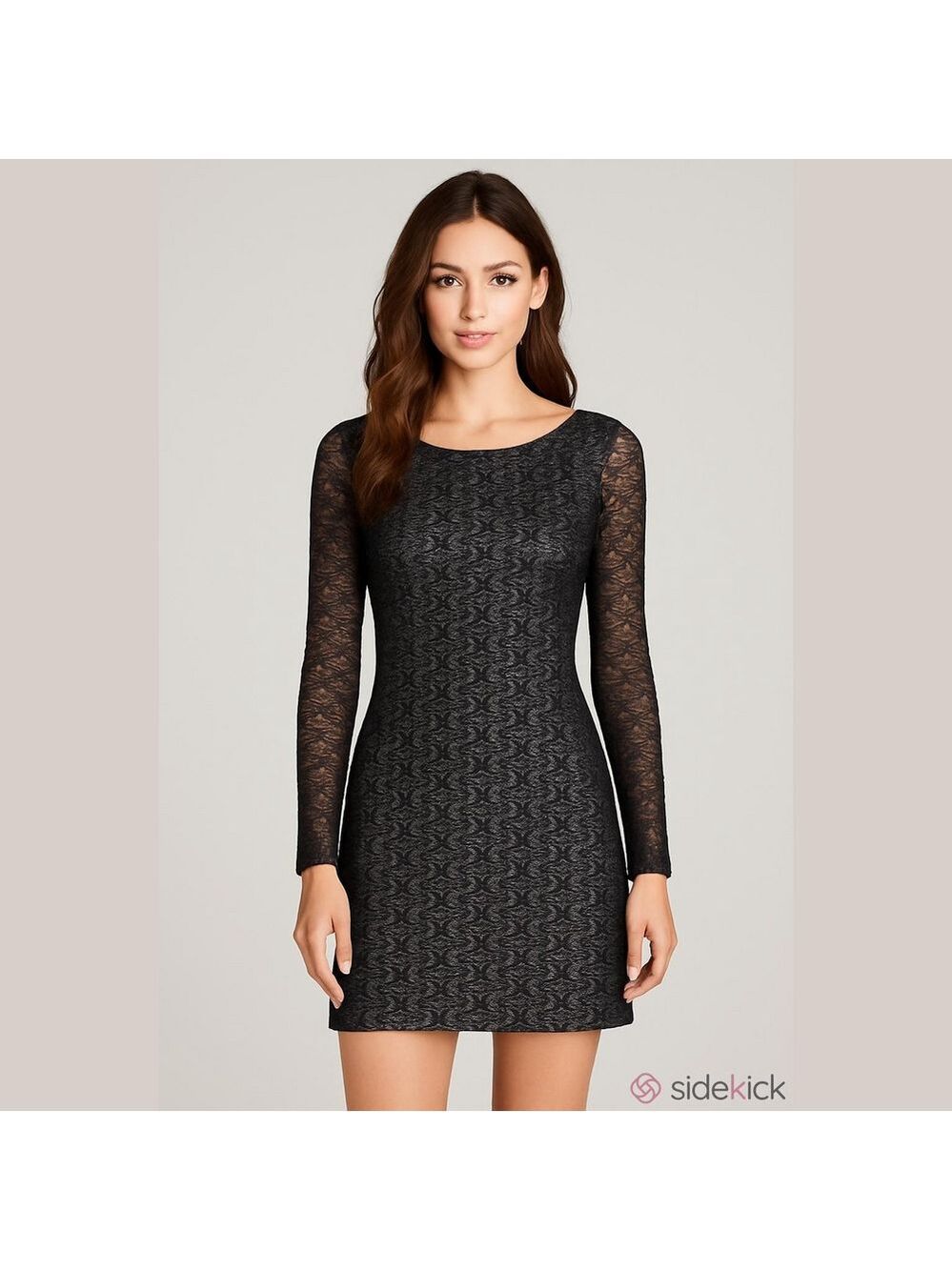 Tart Collections Metallic Silver & Black Lace Long Sleeve Sheath Dress - Size S